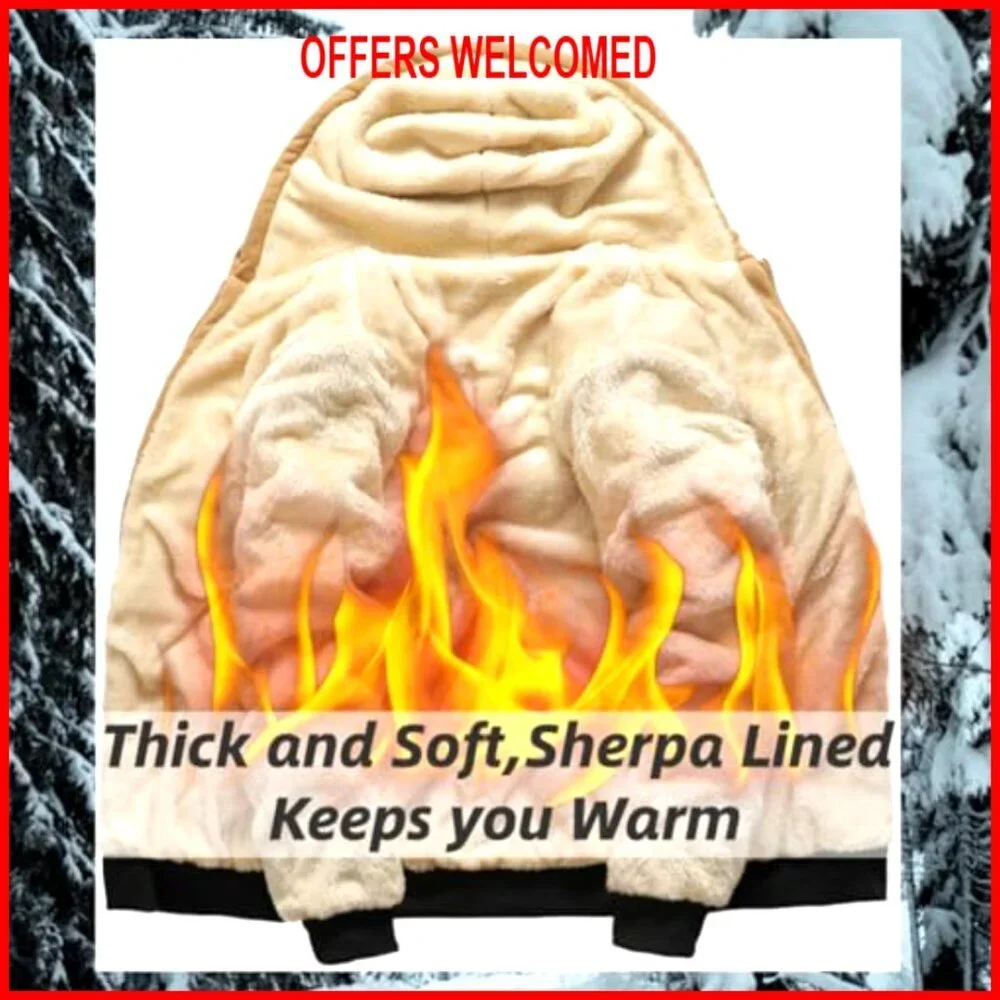 Men's Winter Fleece Thermal Jacket Sherpa Lined Hoodie Warm Thick Outerwear